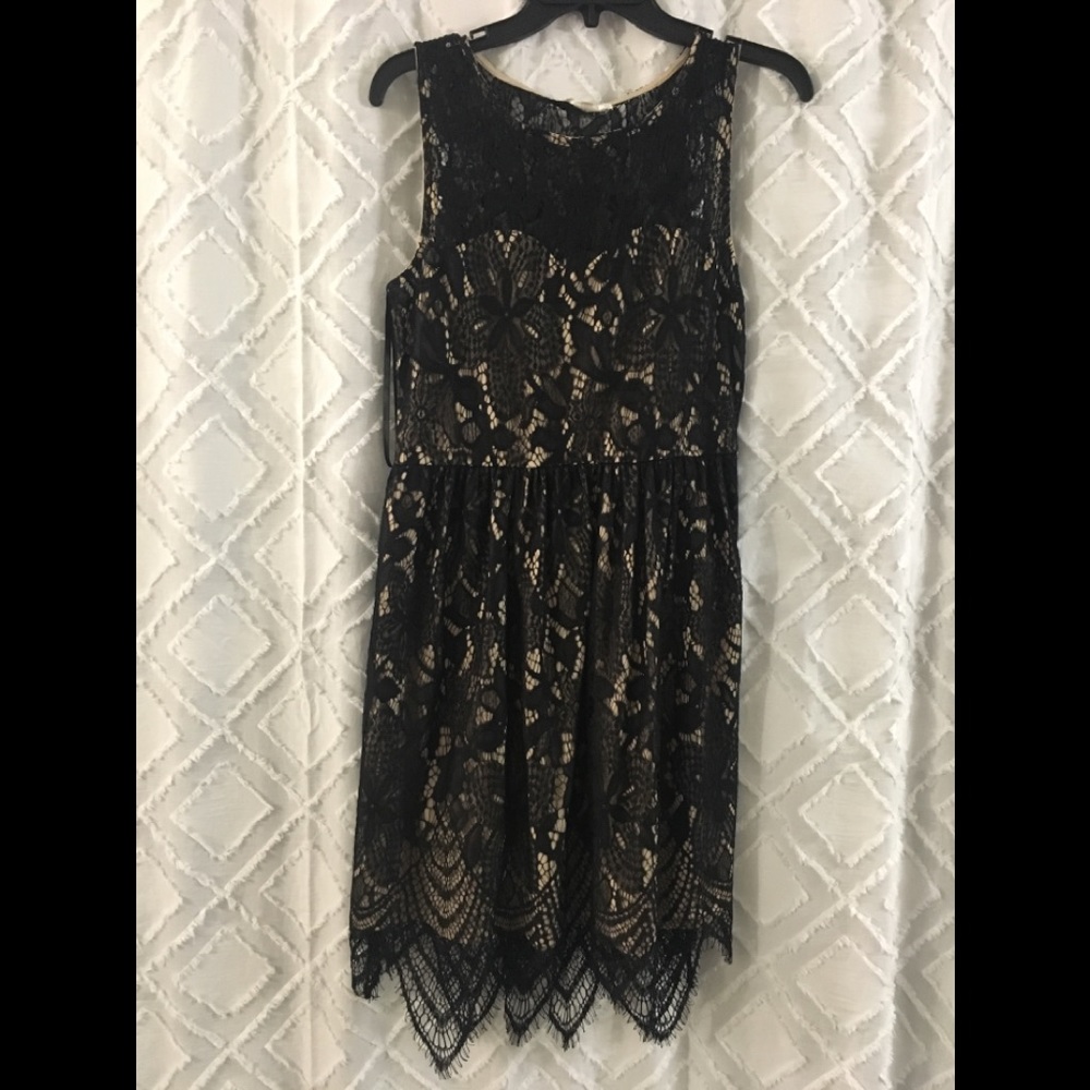 Black lace with tan underlay dress